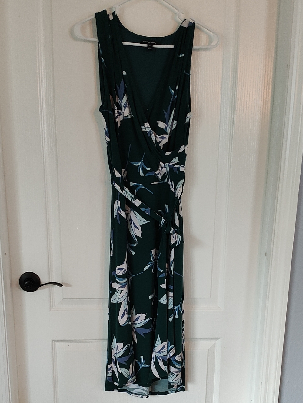 41 Hawthorn Forest Green Floral Wrap Midi Dress with White & Light Blue Print